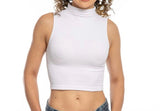 Regata Básica Feminina Long Cropped Em Malha Canelada De Viscose Branco