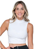 Regata Básica Feminina Long Cropped Em Malha Canelada De Viscose Branco