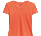 Blusa Básica Feminina  Decote V Em Viscose Stretch Laranja --