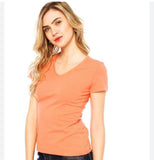 Blusa Básica Feminina  Decote V Em Viscose Stretch Laranja --