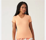 Blusa Básica Feminina  Decote V Em Viscose Stretch Laranja --